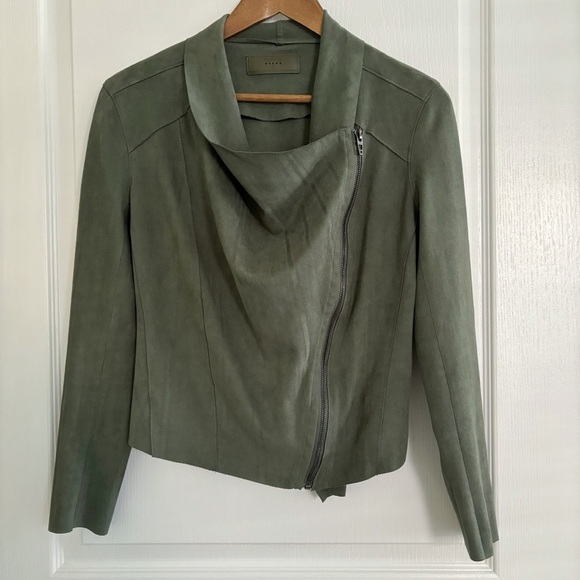 Blank NYC Jacket Faux Suede Draped Moto Green - Picture 1 of 8